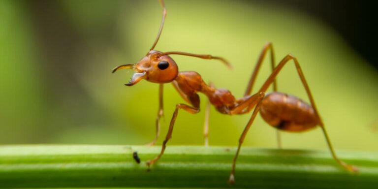 As formigas vermelhas estão procurando comida nos galhos verdes representando os tipos de formigas